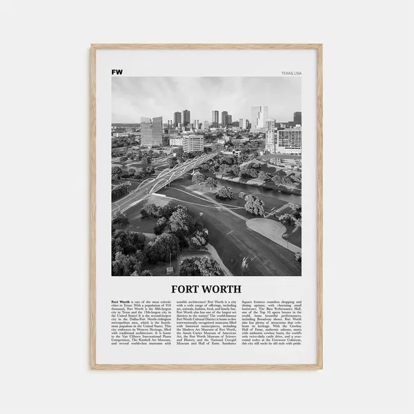 Fort Worth Black and White Travel Poster, Texas USA