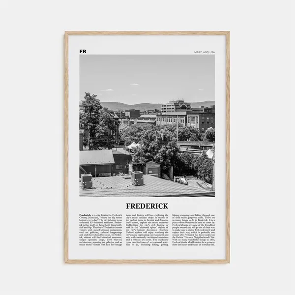 Frederick Black and White Travel Poster, Maryland USA