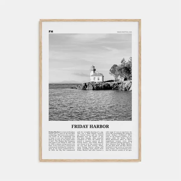 Friday Harbor Black and White Travel Poster, Washington