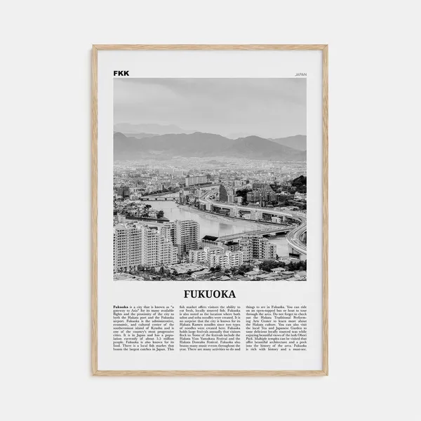 Fukuoka Black and White Travel Poster, Kyushu Japan