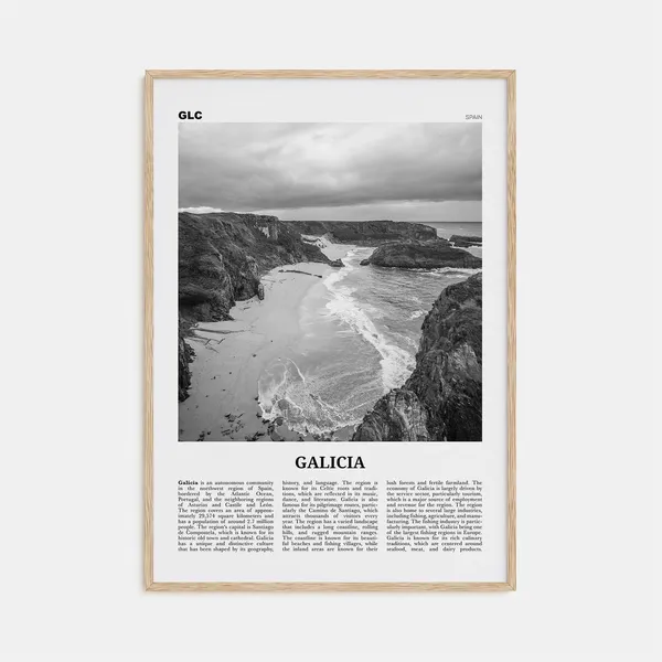 Galicia Black and White Travel Poster, Spain Map