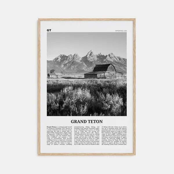 Grand Teton National Park, Black and White Travel Poster