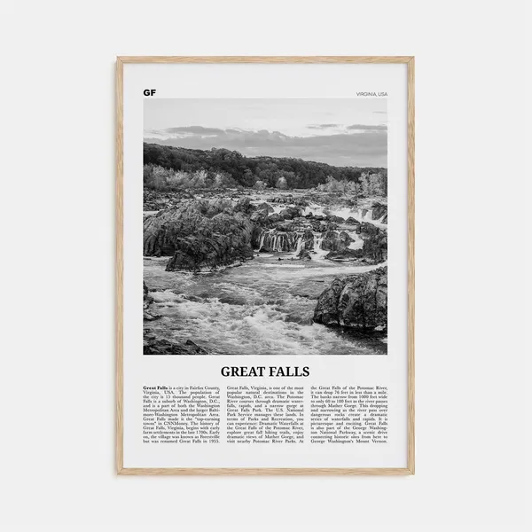 Great Falls Black and White Virginia Art Print