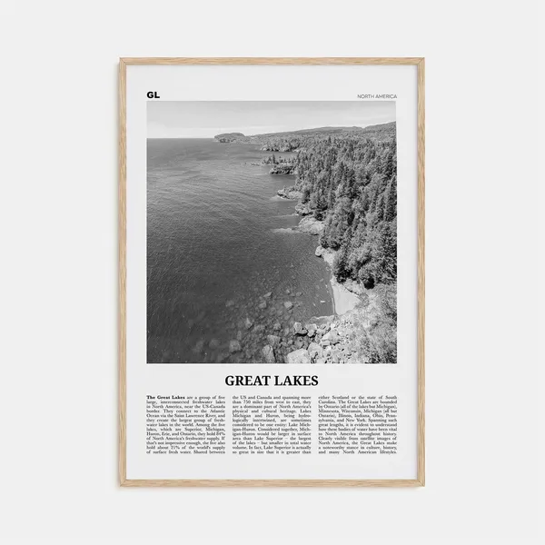 Great Lakes Black and White Travel Poster, Map