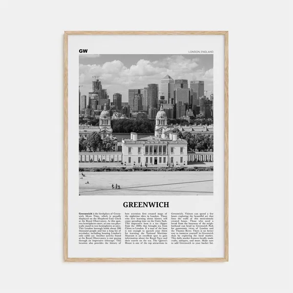 Greenwich Black and White London Travel Poster