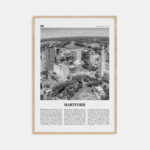 Hartford Black and White Travel Poster, Connecticut