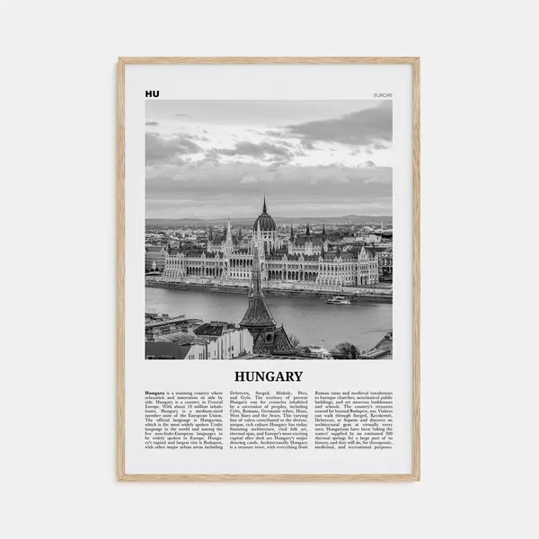Hungary Black and White Travel Poster, Budapest Europe
