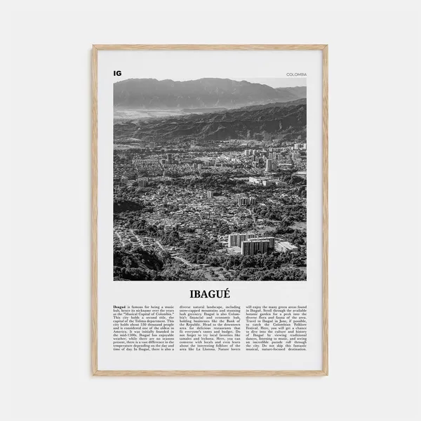 Ibague Black and White Map Poster, Colombia