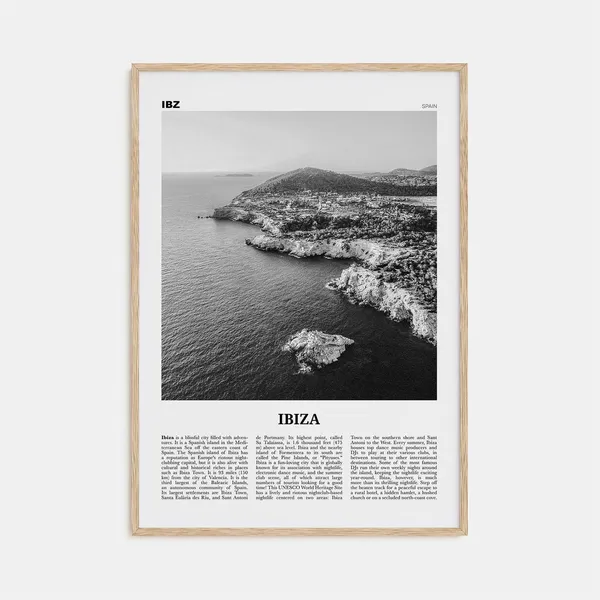 Ibiza Black and White Travel Poster, Balearic Spain