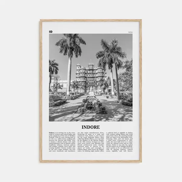 Indore Black and White Travel Poster, India Map