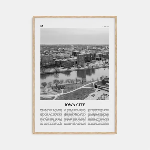 Iowa City Black And White Travel Poster, Iowa USA