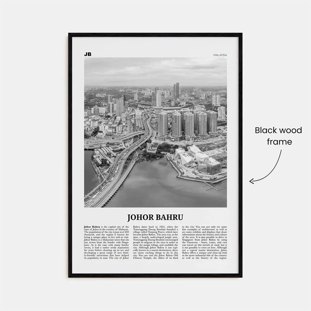 Johor Bahru Black and White Travel Poster, Malaysia - Image 3