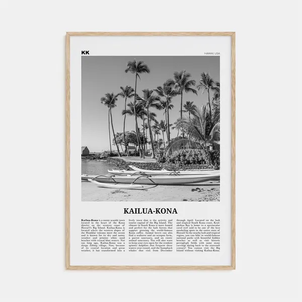 Kailua Kona Black and White Travel Poster, Hawaii USA