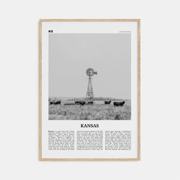 Kansas Black and White Travel Poster, United States