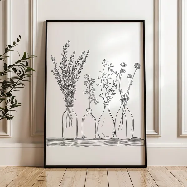 Botanical Line Art Poster, Minimalist Kitchen Decor