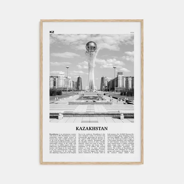 Kazakhstan Black And White Travel Poster, Asia