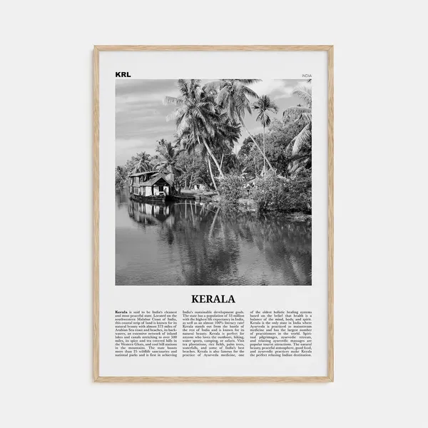 Black And White Kerala Travel Poster, India Art