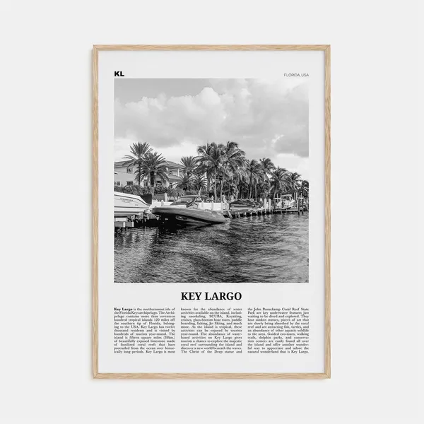 Key Largo Black and White Travel Poster, Florida Map