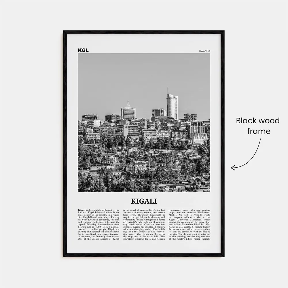 Kigali Black And White Travel Poster, Rwanda Africa - Image 3