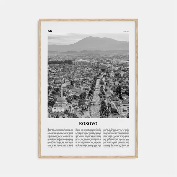 Kosovo Black And White Travel Poster, Wall Art Print