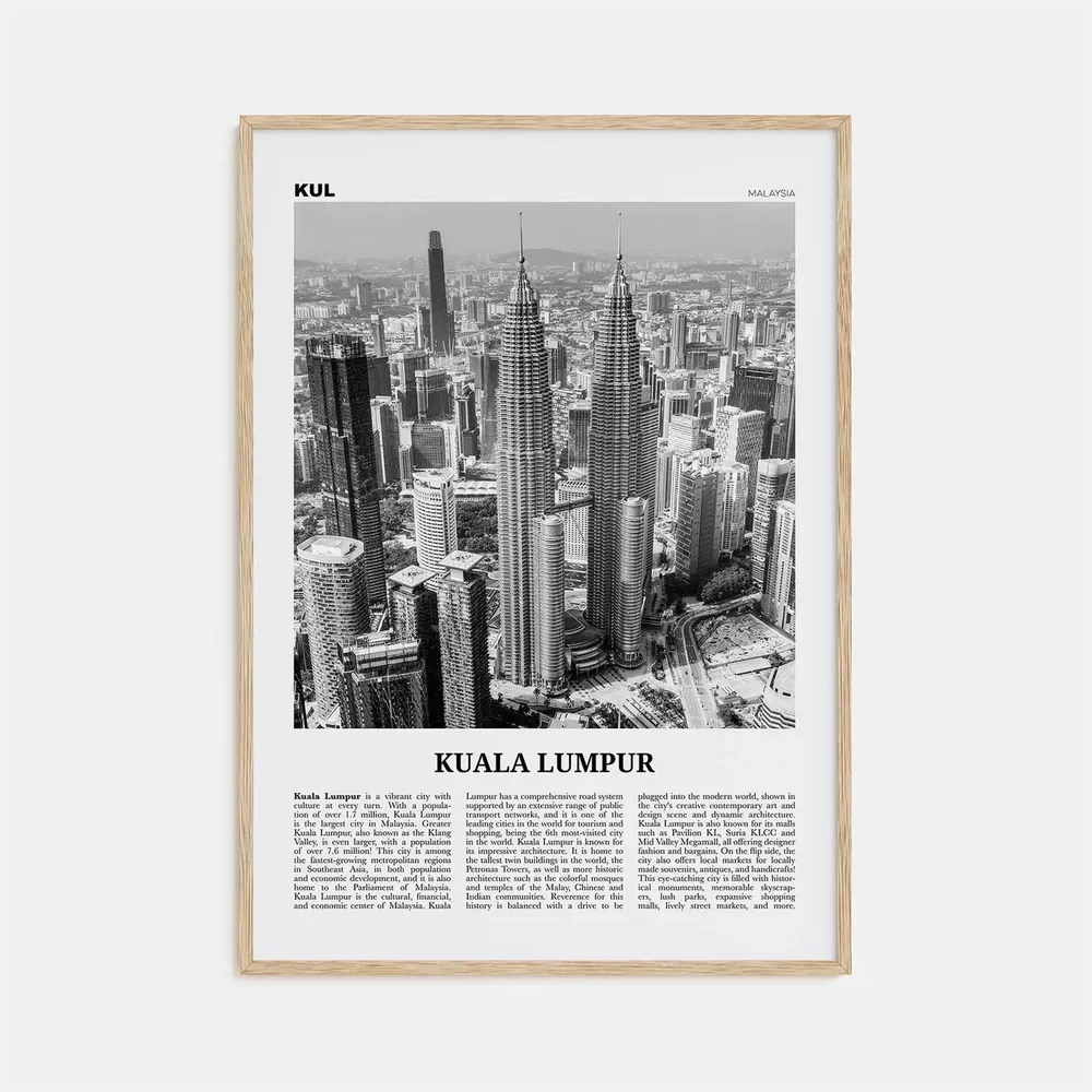 Kuala Lumpur Black And White Travel Poster, Malaysia