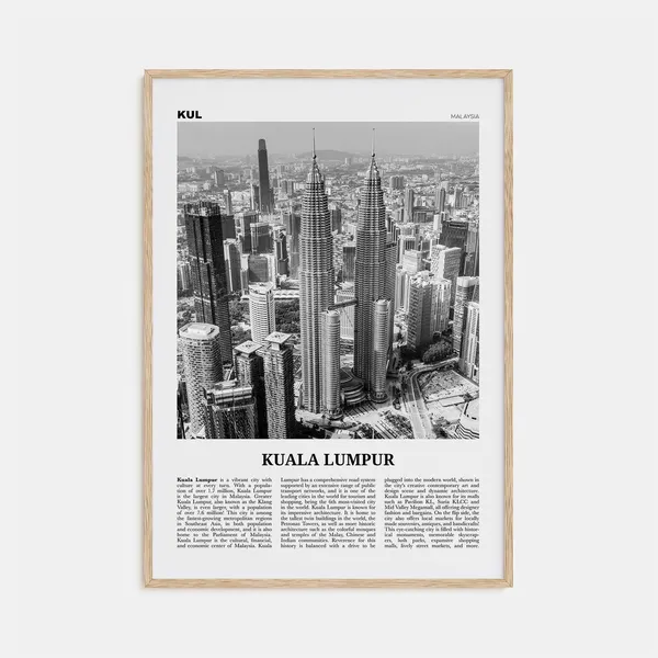 Kuala Lumpur Black And White Travel Poster, Malaysia