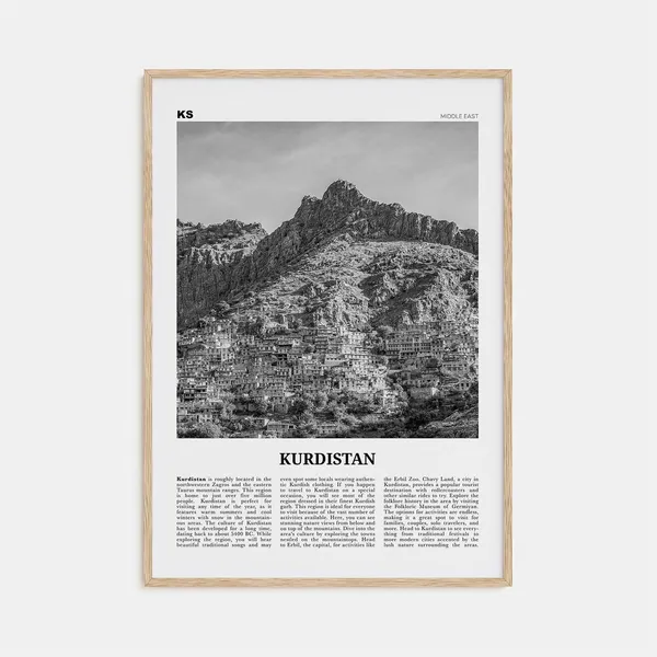 Kurdistan Black and White Map Travel Poster