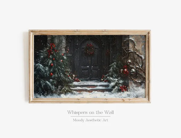 Collegiate Gothic Christmas Art Print, Moody Holiday Decor