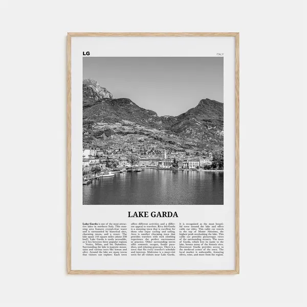 Lake Garda Black and White Map Art Print, Italy