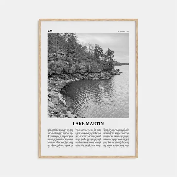 Lake Martin Black and White Travel Poster, Alabama