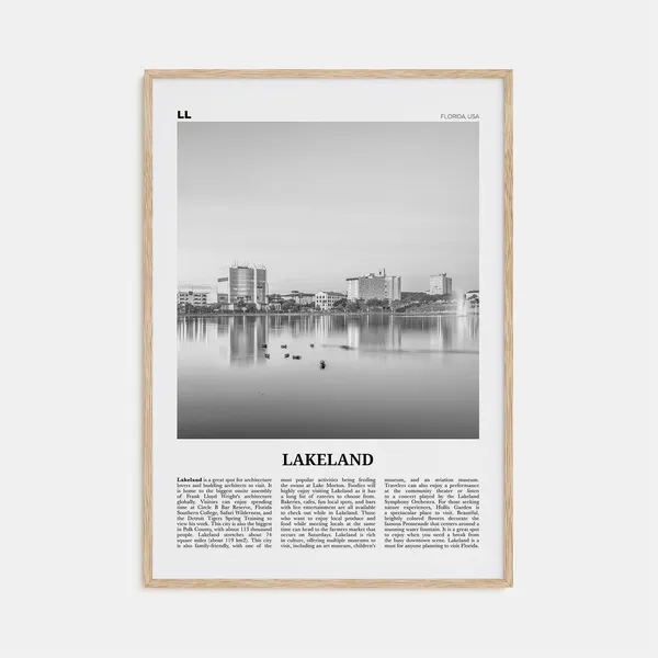 Lakeland Black and White Travel Poster, Florida USA