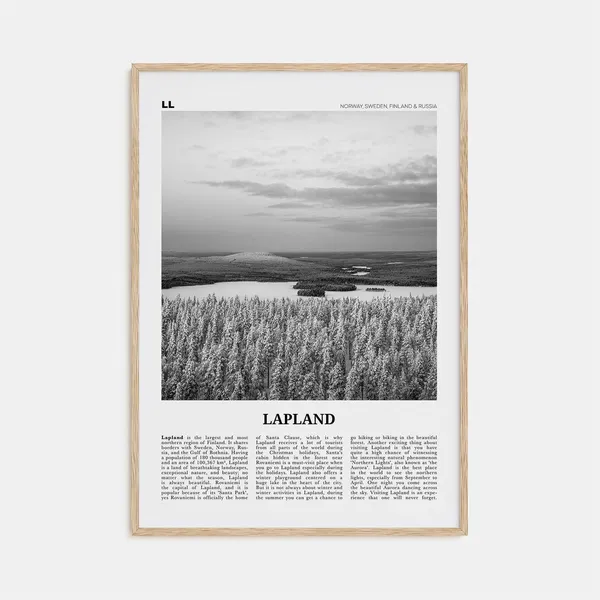 Lapland Black and White Travel Poster, Map Print