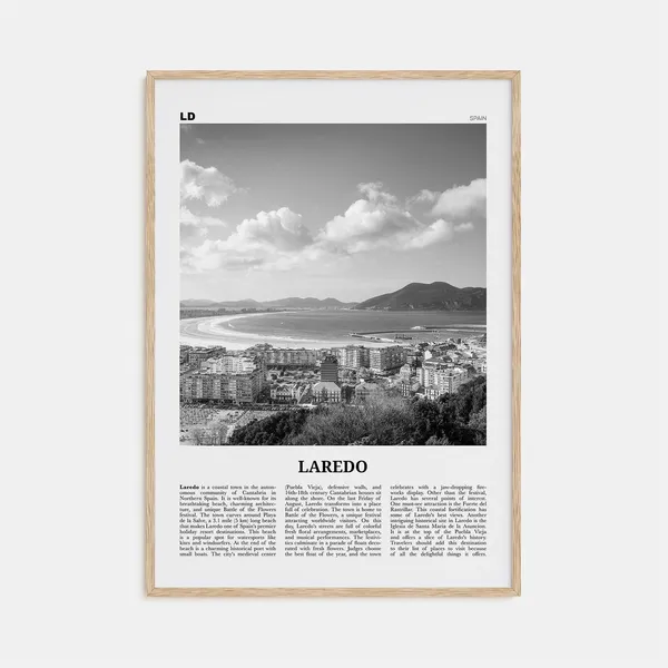 Laredo, Spain Black and White Map Travel Poster