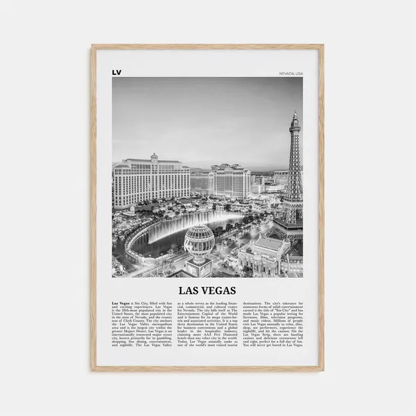 Las Vegas Black and White Travel Poster, Bellagio