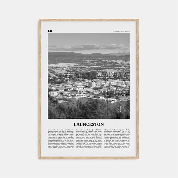 Launceston Black and White Map Art Print