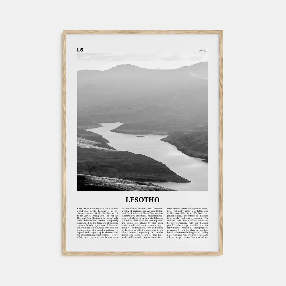 Lesotho Black and White Country Art Print, Maseru