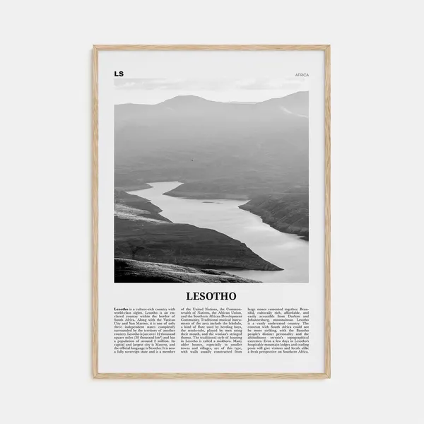 Lesotho Black and White Country Art Print, Maseru