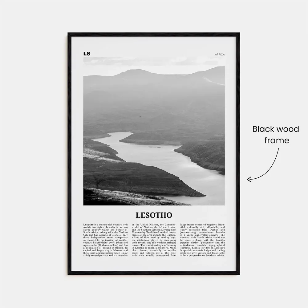 Lesotho Black and White Country Art Print, Maseru - Image 3