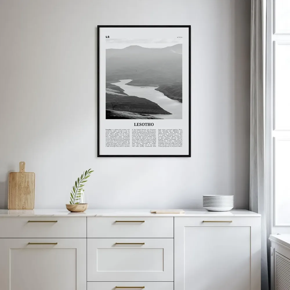 Lesotho Black and White Country Art Print, Maseru - Image 2
