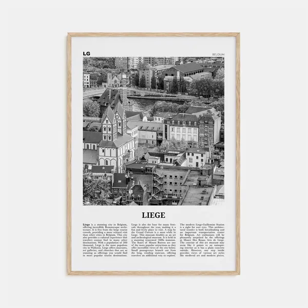 Liege Black and White Map, Belgium Travel Poster