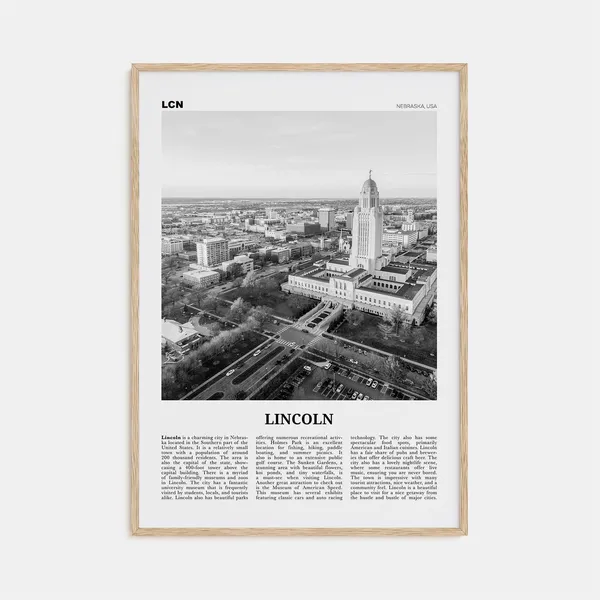Lincoln Black and White Travel Poster, Nebraska USA