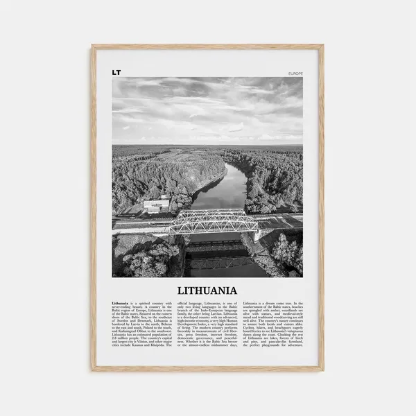 Lithuania Black and White Travel Poster, Vilnius