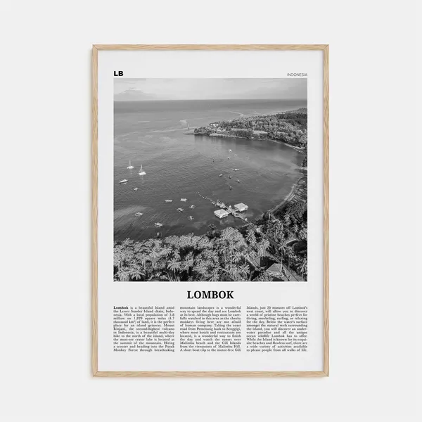 Lombok Black and White Map Art Print, Indonesia