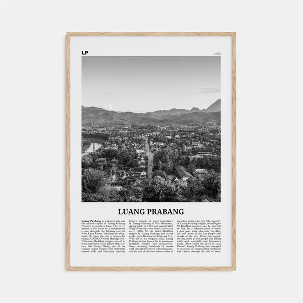 Luang Prabang Black and White Travel Poster, Map