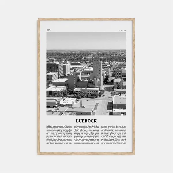 Lubbock Black and White Travel Poster, Texas USA