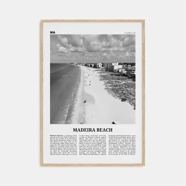 Madeira Beach Black and White Map Travel Art Print