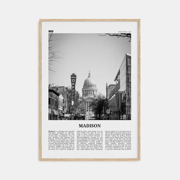Madison Black and White Travel Poster, Wisconsin