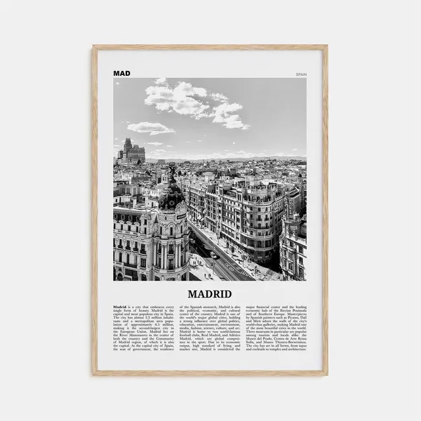 Madrid Black And White No. 1, Spain Travel Poster