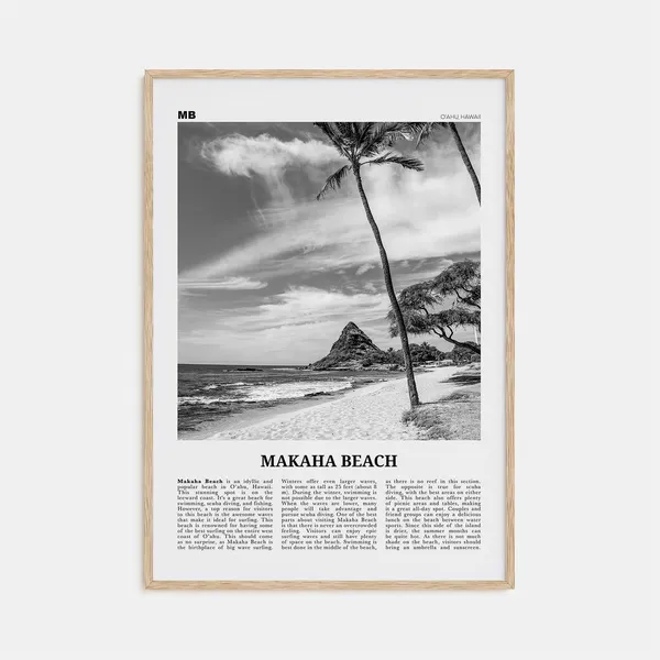 Makaha Beach Black and White Travel Poster, Oahu