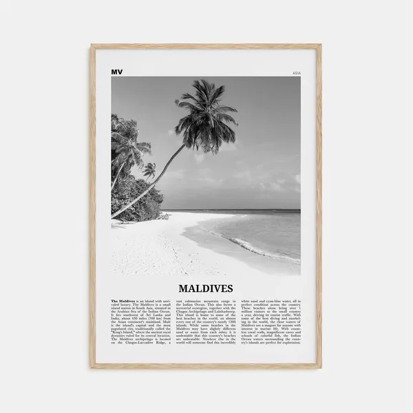 Maldives Black And White Travel Poster, Mal Addu